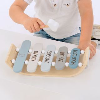 Houten xylofoon blauw voor kinderen, personaliseerbaar