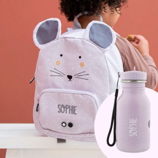 Kleuterschool-set muis met personaliseerbare rugzak en drinkfles