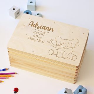 Personaliseerbare houten herinneringskist olifant