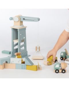 Houten speelgoed bouwwerf met kraan, personaliseerbaar 