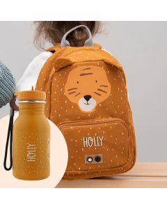Kleuterschool-set tijger met personaliseerbare rugzak en drinkfles