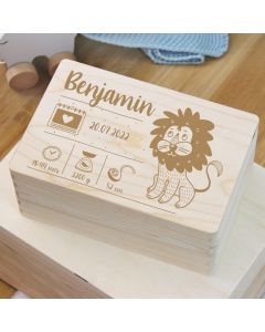 Personaliseerbare houten herinneringskist leeuw